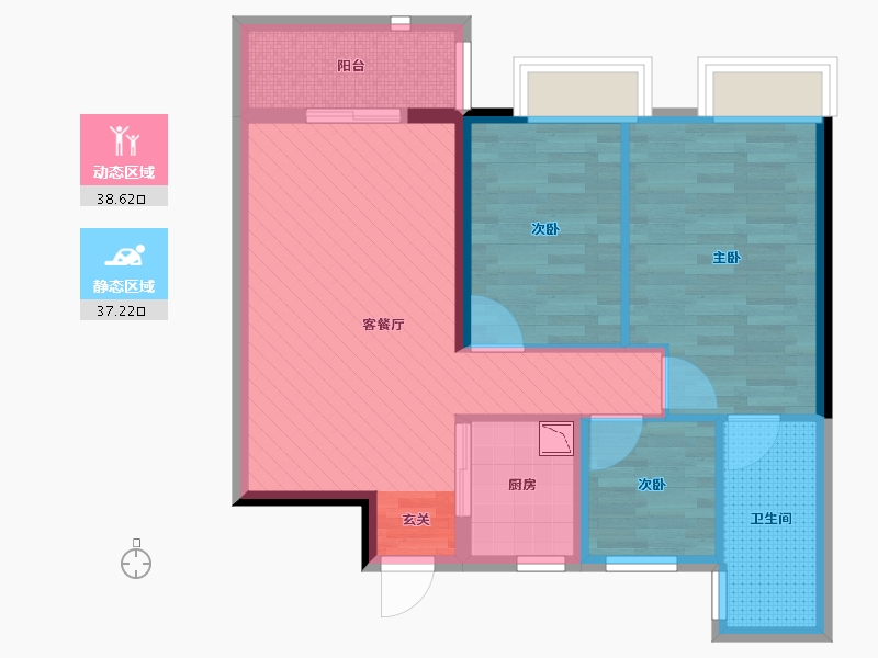 湖北省-武汉市-北辰优+国际青年互动特区-66.49-户型库-动静分区