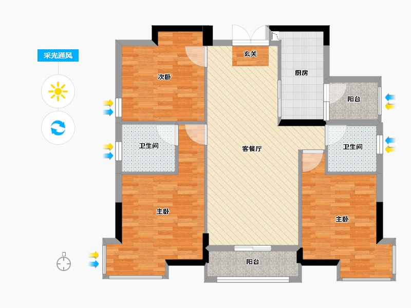 四川省-成都市-蜀镇御景湖二期-93.54-户型库-采光通风