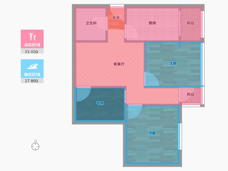 重庆-重庆市-长江村小区72栋-53.51-户型库-动静分区