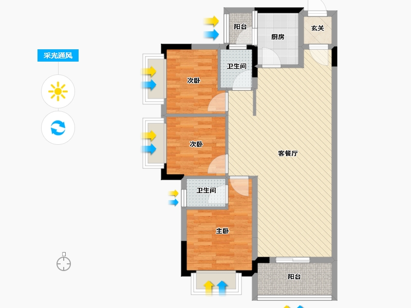 广东省-东莞市-卓为九玺-75.83-户型库-采光通风