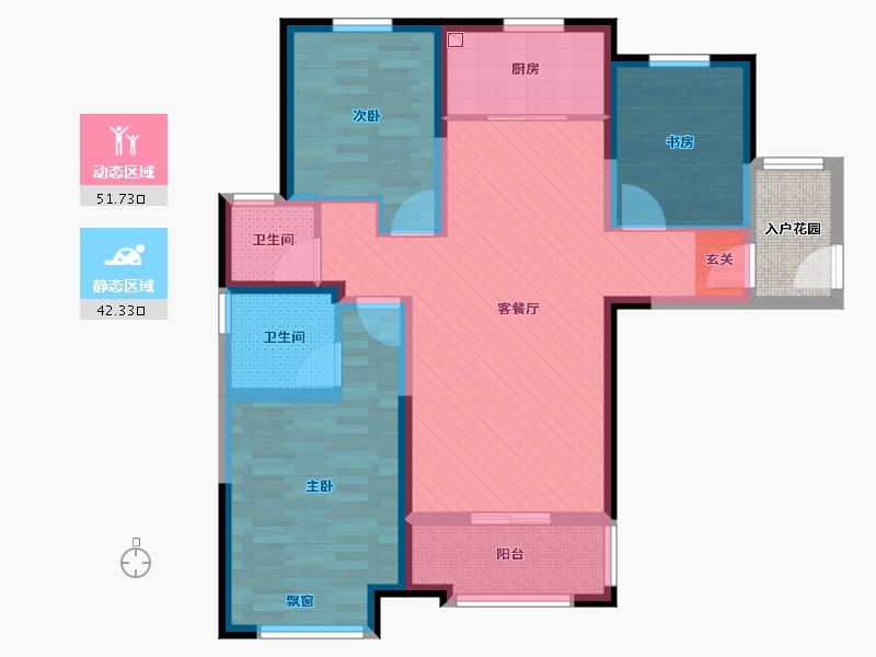 陕西省-咸阳市-西安奥林匹克花园圣西罗-85.57-户型库-动静分区