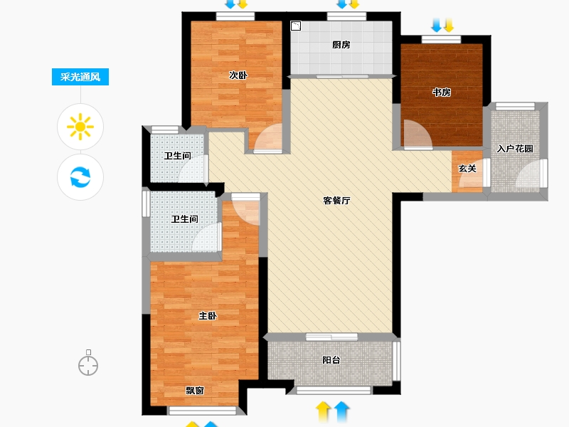 陕西省-咸阳市-西安奥林匹克花园圣西罗-85.57-户型库-采光通风