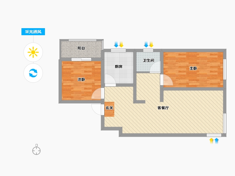 山西省-吕梁市-蔚汾新天地-67.78-户型库-采光通风