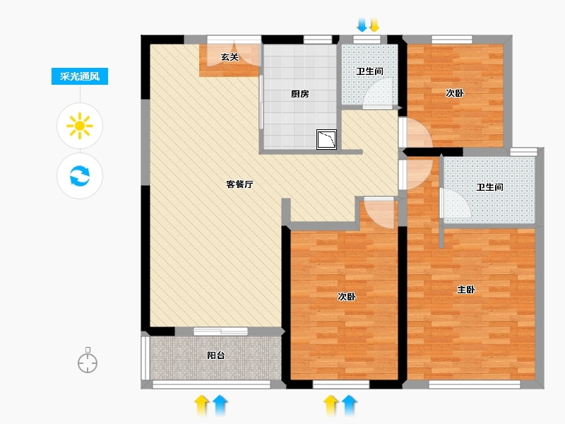 江苏省-南京市-鲁能公馆-94.22-户型库-采光通风