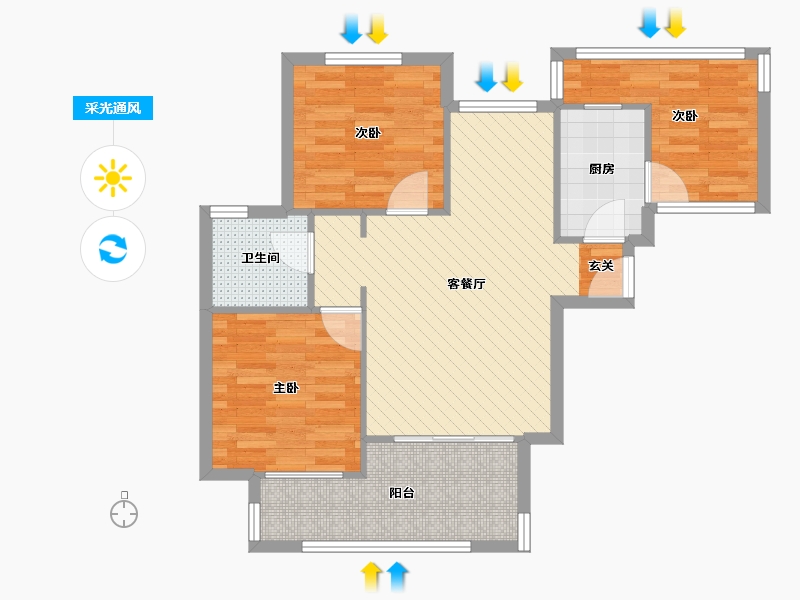 安徽省-合肥市-振徽苑-1栋-71.53-户型库-采光通风