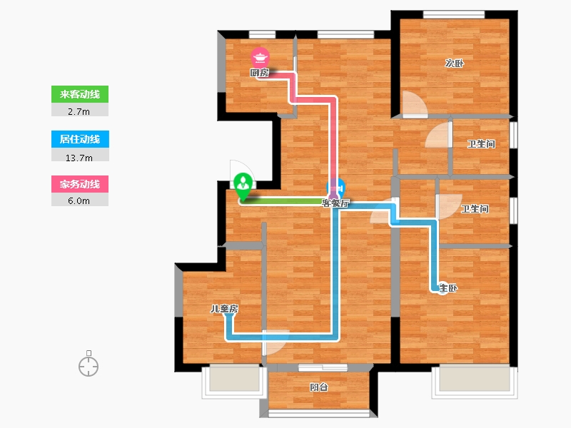 吉林省-长春市-万科翡翠公园-87.75-户型库-动静线