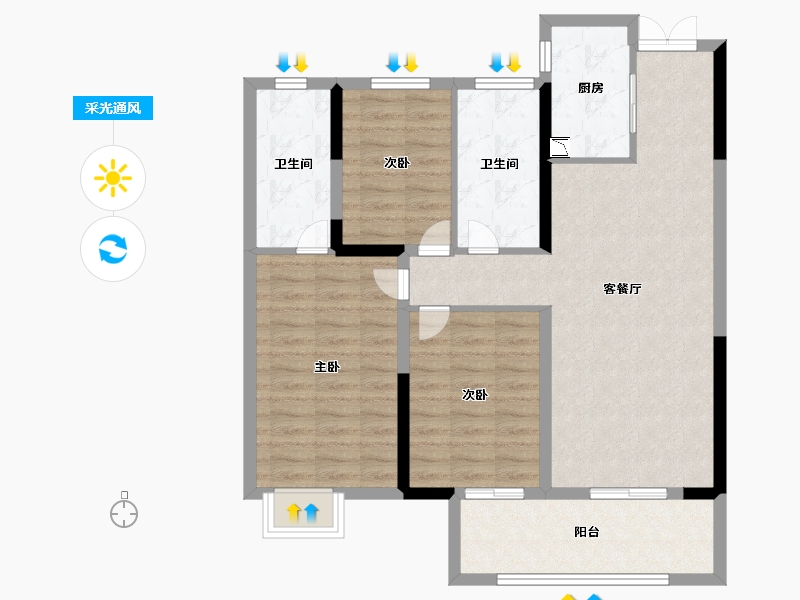 河南省-驻马店市-建业滨河珑府-92.79-户型库-采光通风