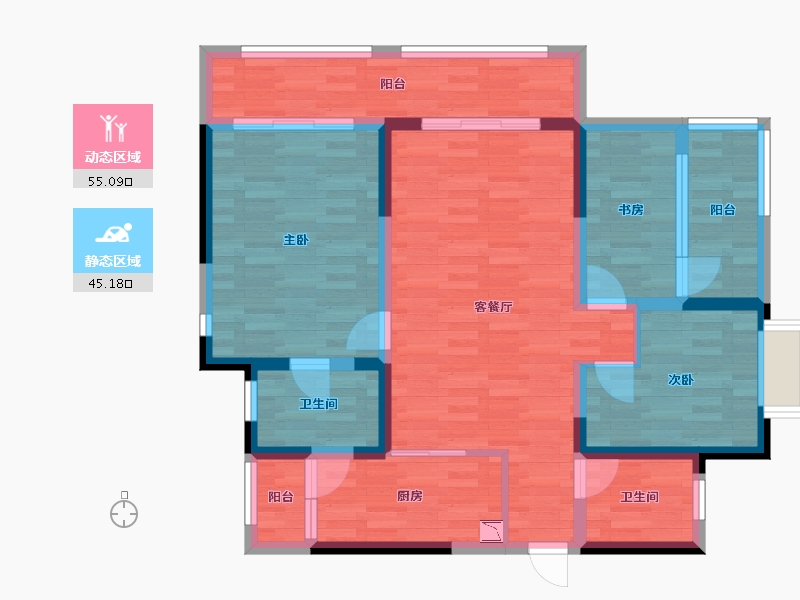 四川省-绵阳市-万达观澜-88.30-户型库-动静分区