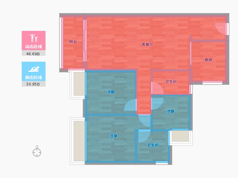 湖南省-长沙市-时代年华-69.78-户型库-动静分区