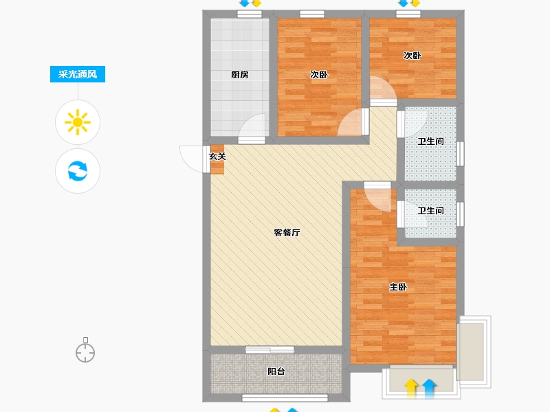 河北省-石家庄市-朝阳华府-80.65-户型库-采光通风