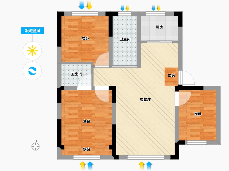 吉林省-长春市-新星宇之悦-61.52-户型库-采光通风