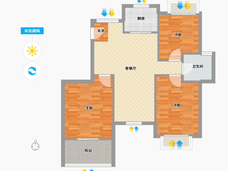 浙江省-杭州市-金色钱塘-74.69-户型库-采光通风