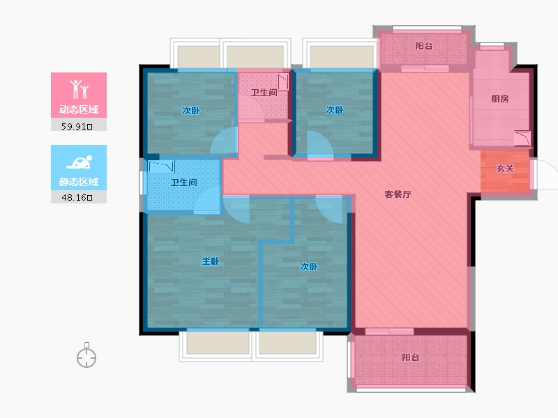 湖南省-长沙市-碧桂园时代城-94.62-户型库-动静分区