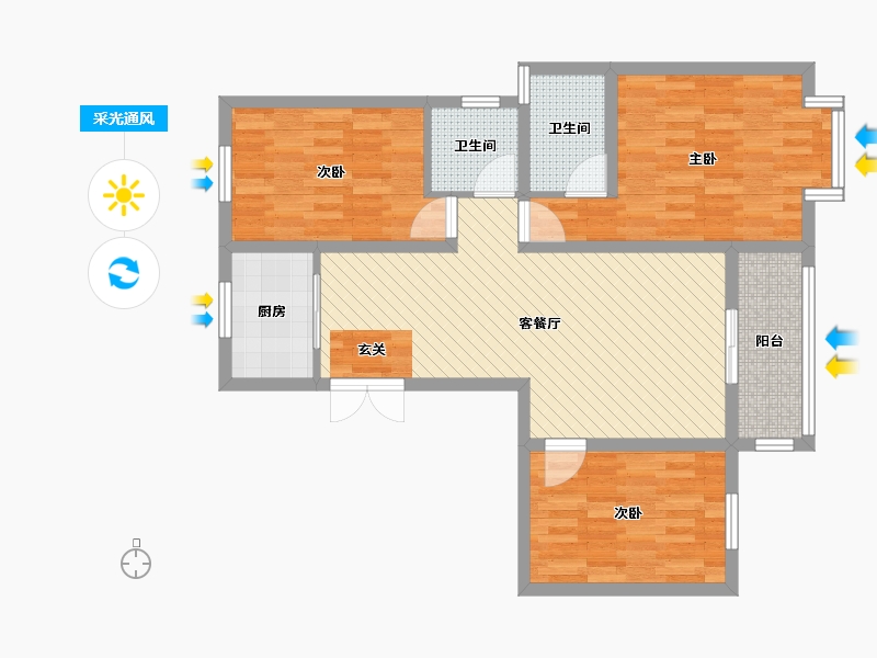 陕西省-渭南市-都市雅苑-83.91-户型库-采光通风