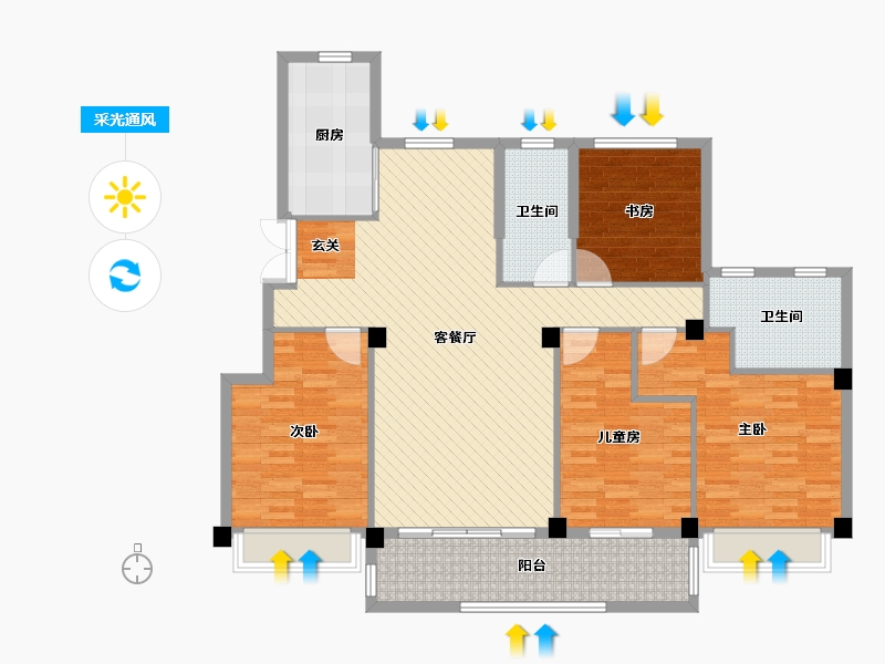 浙江省-嘉兴市-优优花园二期-127.97-户型库-采光通风