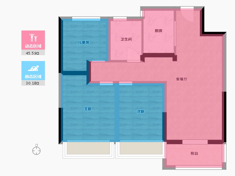 浙江省-舟山市-海印公寓-66.46-户型库-动静分区