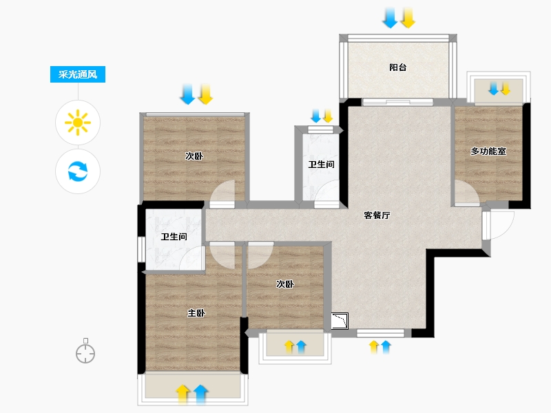 广西壮族自治区-南宁市-丰泽双湾紫云台-71.36-户型库-采光通风