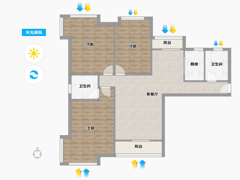 湖北省-武汉市-美联奥林匹克花园-102.52-户型库-采光通风