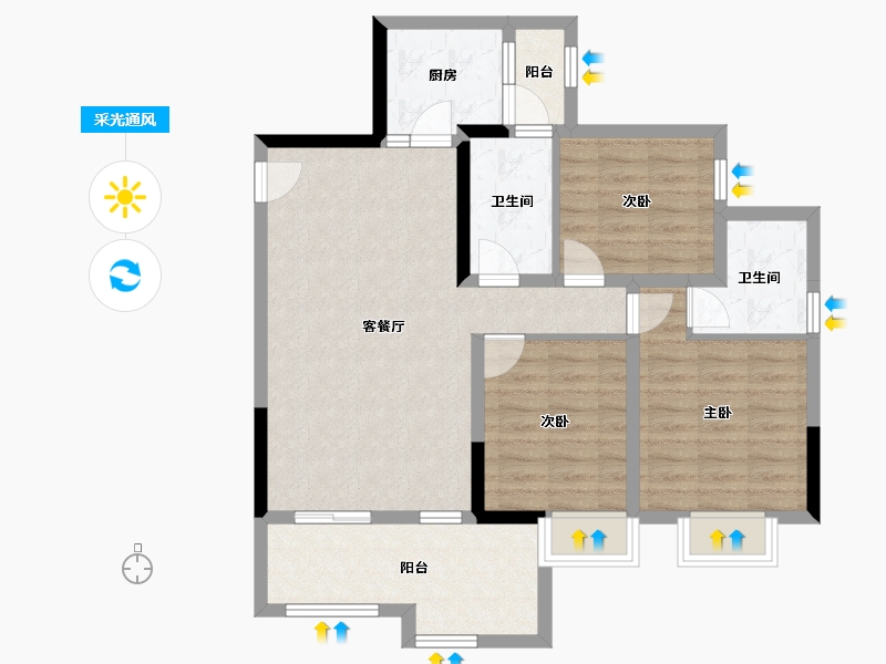 四川省-绵阳市-铂金时代-84.87-户型库-采光通风