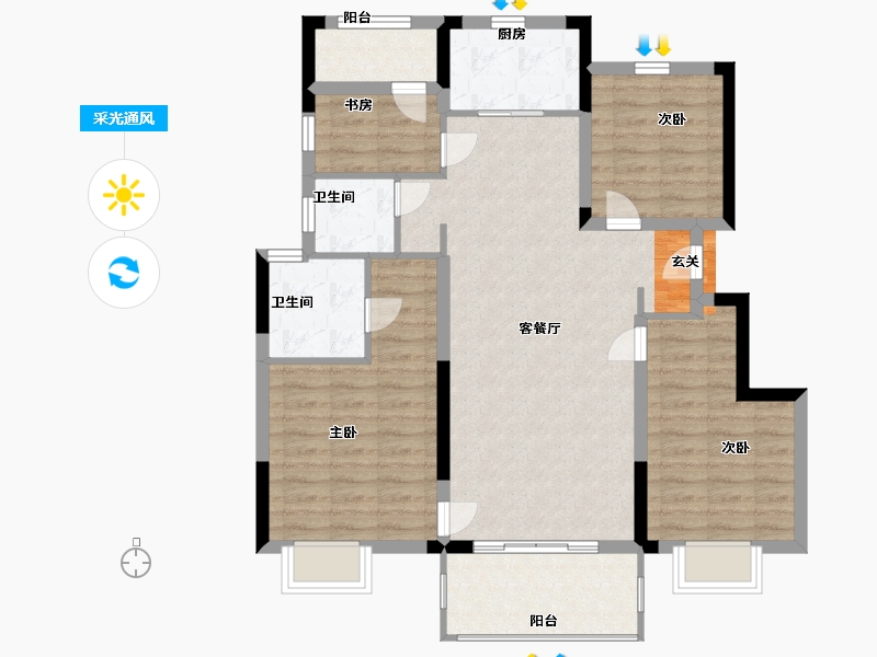 浙江省-宁波市-凯旋府-95.20-户型库-采光通风