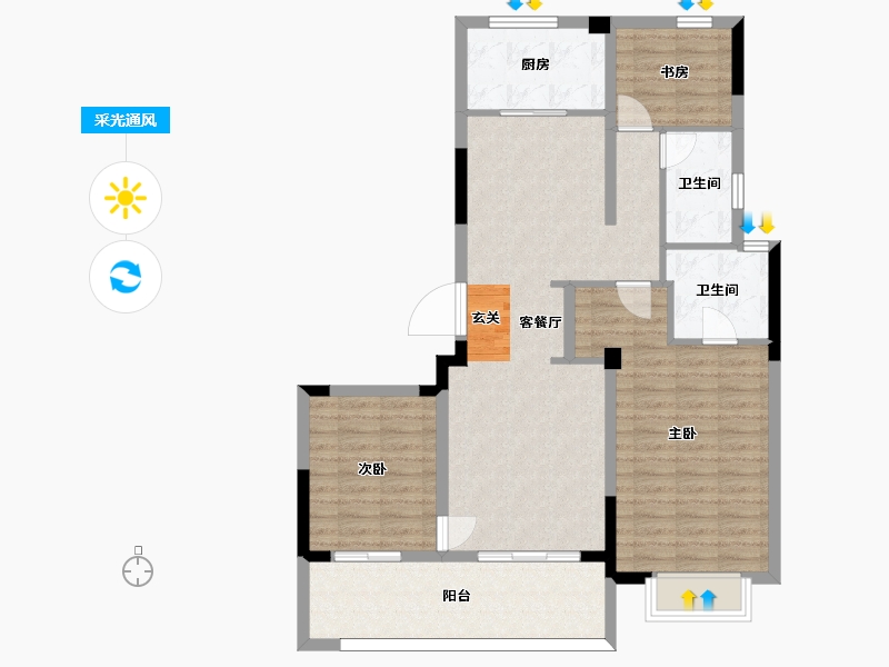 浙江省-宁波市-金地华章-98.78-户型库-采光通风