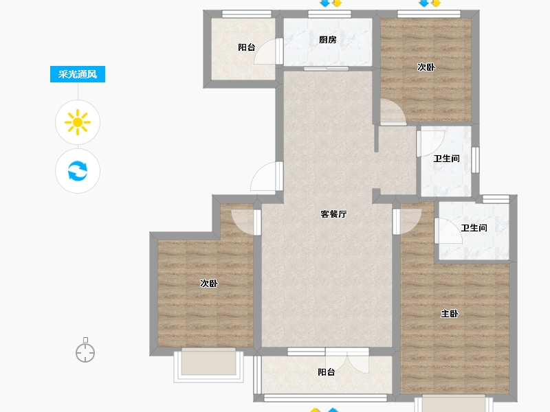 河北省-廊坊市-红星国际南苑-90.00-户型库-采光通风