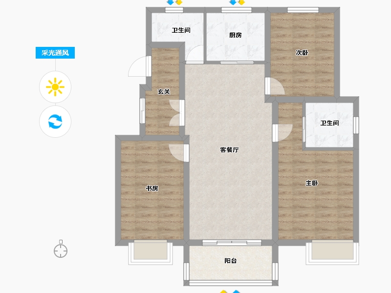 山东省-济南市-黄金生态城-90.09-户型库-采光通风