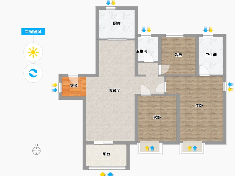 浙江省-宁波市-宁波宝龙一城-94.31-户型库-采光通风