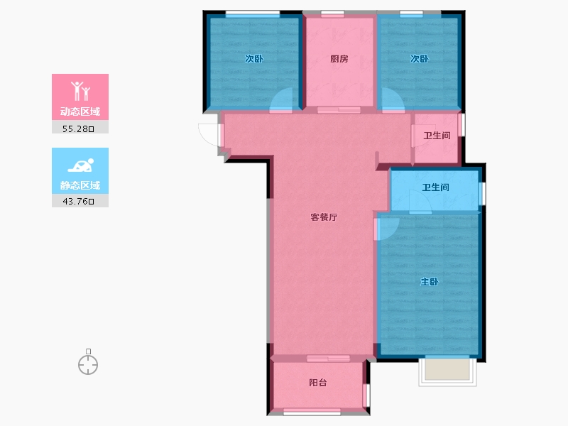 河南省-郑州市-万科溪望-88.38-户型库-动静分区