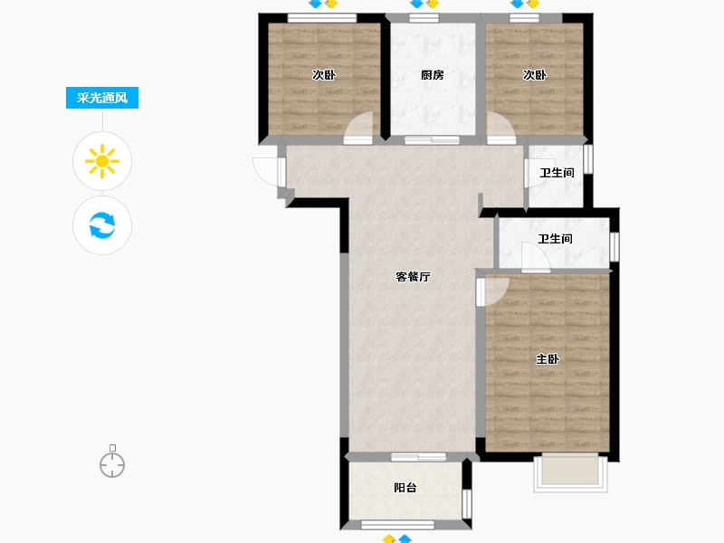 河南省-郑州市-万科溪望-88.38-户型库-采光通风