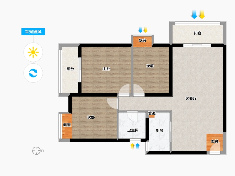 河南省-郑州市-升龙天汇广场3期-83.93-户型库-采光通风