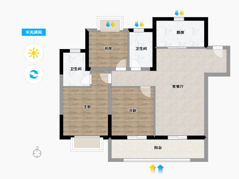 江苏省-无锡市-融创西羲里-80.00-户型库-采光通风