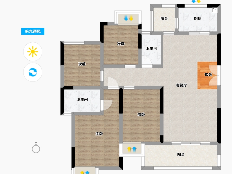 重庆-重庆市-建工半山郡-104.08-户型库-采光通风