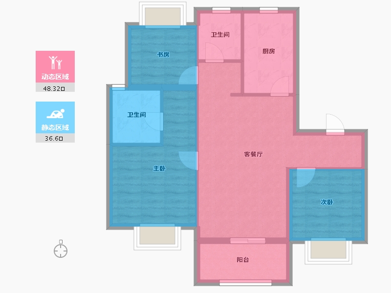 上海-上海市-东原碧桂园-76.00-户型库-动静分区