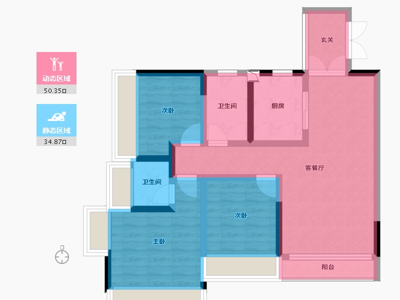 海南省-海口市-庆豪万景峯-74.77-户型库-动静分区