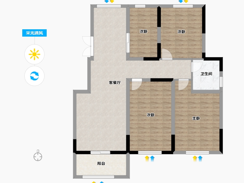 江苏省-淮安市-鼎泰沁园-107.00-户型库-采光通风