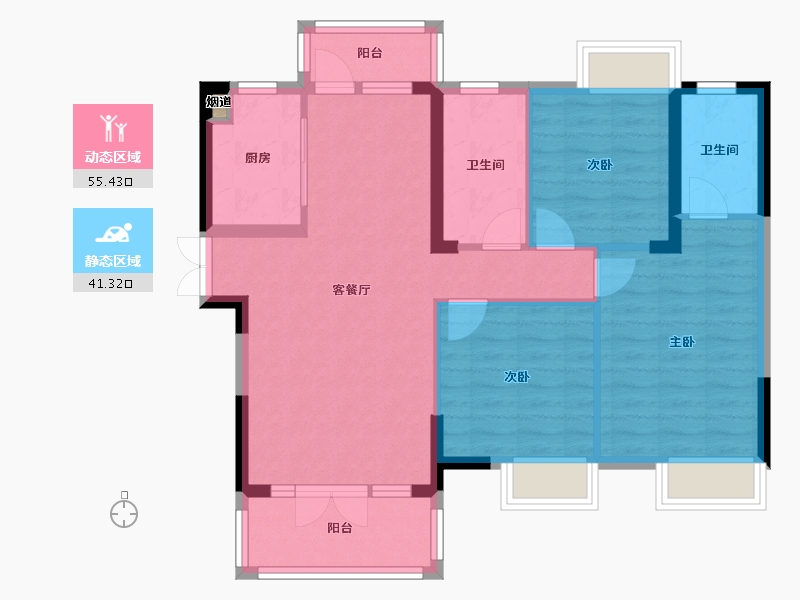 湖北省-武汉市-新长江香榭国际城-86.76-户型库-动静分区