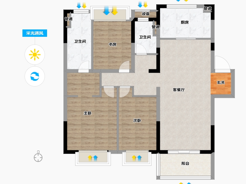 江苏省-南京市-汤山玉兰公馆-103.00-户型库-采光通风