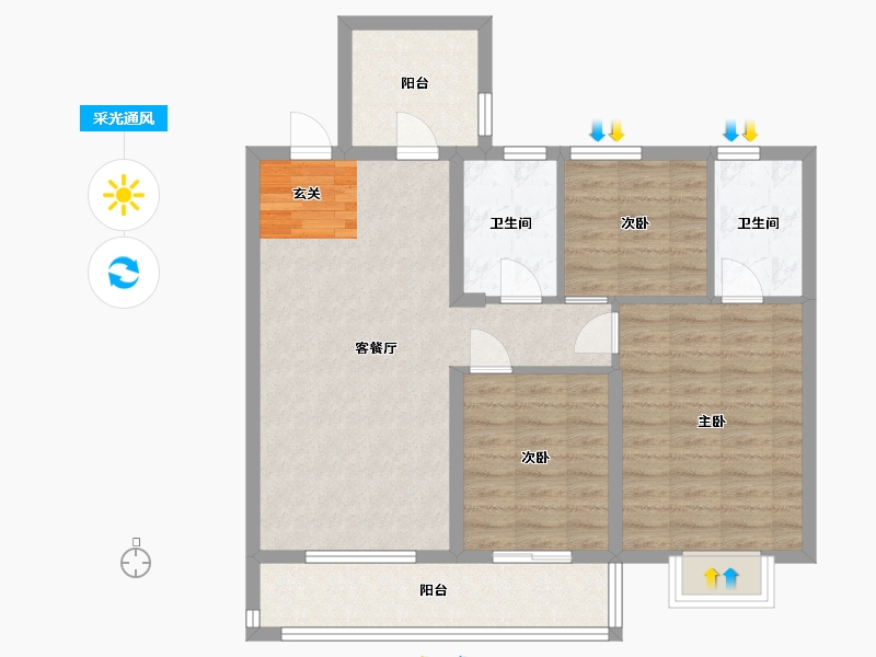 江苏省-南京市-蓝光睿创新筑-87.01-户型库-采光通风