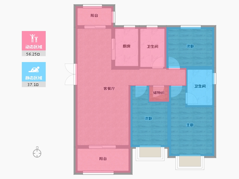 安徽省-合肥市-华南城・紫荆名都-82.67-户型库-动静分区