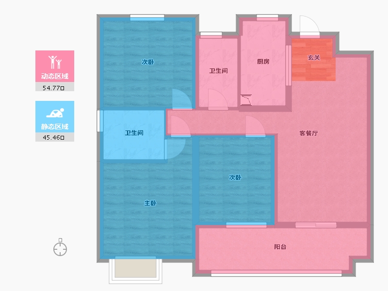 江苏省-南京市-中海左岸澜庭-89.49-户型库-动静分区