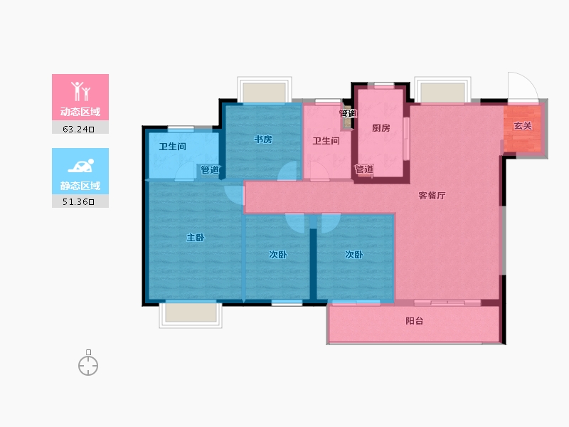 江苏省-南京市-银城孔雀城・天荟-104.00-户型库-动静分区