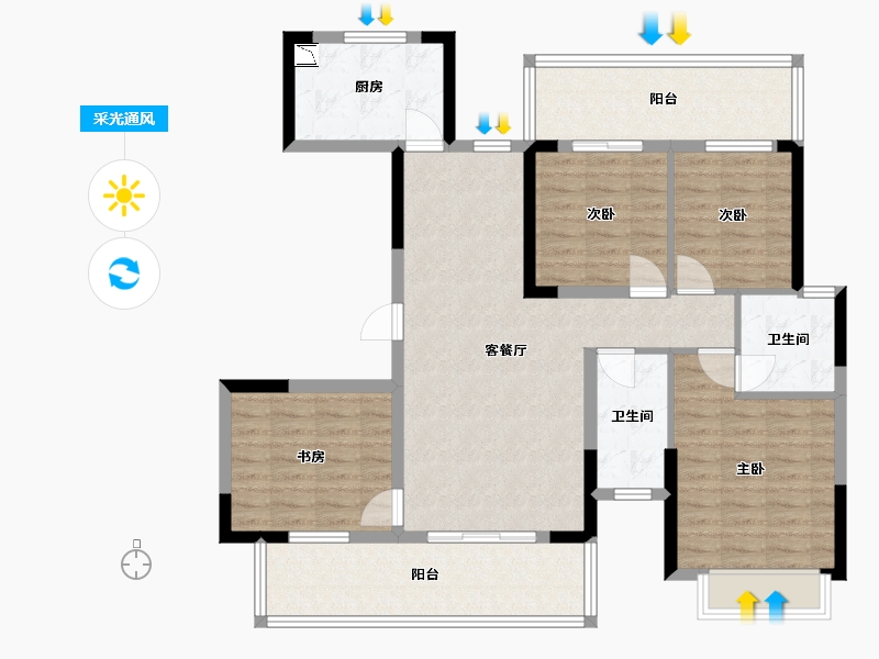 广西壮族自治区-南宁市-大唐世茂天悦-105.37-户型库-采光通风