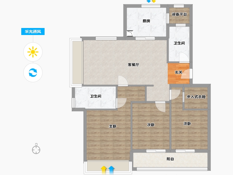 浙江省-舟山市-沁润公寓-94.07-户型库-采光通风