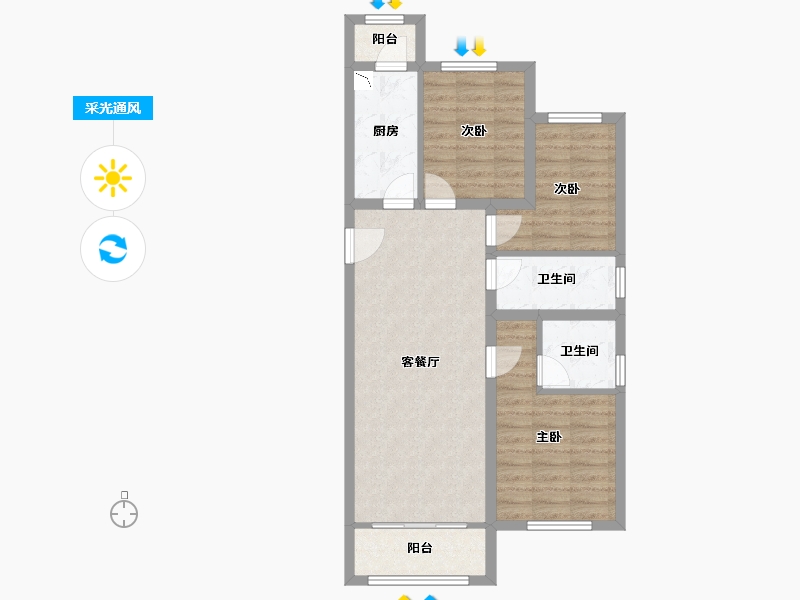 河北省-唐山市-柒麟湾-75.21-户型库-采光通风