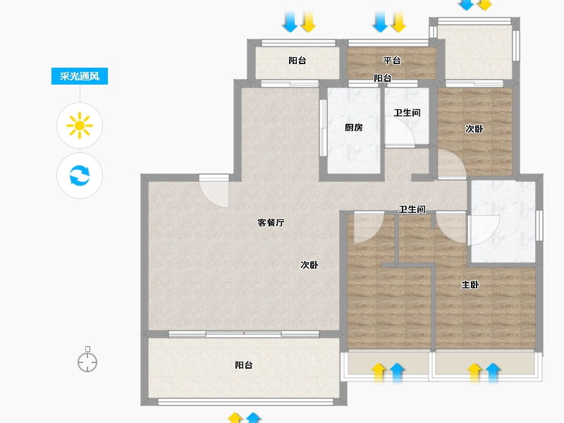 浙江省-温州市-温州万科古翠隐秀-116.01-户型库-采光通风