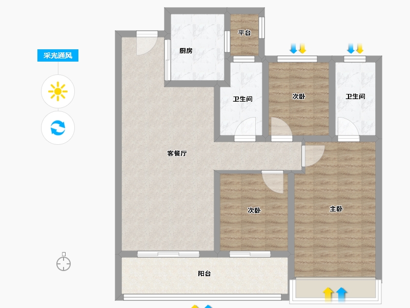 浙江省-温州市-温州万科古翠隐秀-94.40-户型库-采光通风