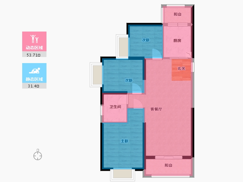 陕西省-渭南市-渭南恒大�B睿府-75.89-户型库-动静分区