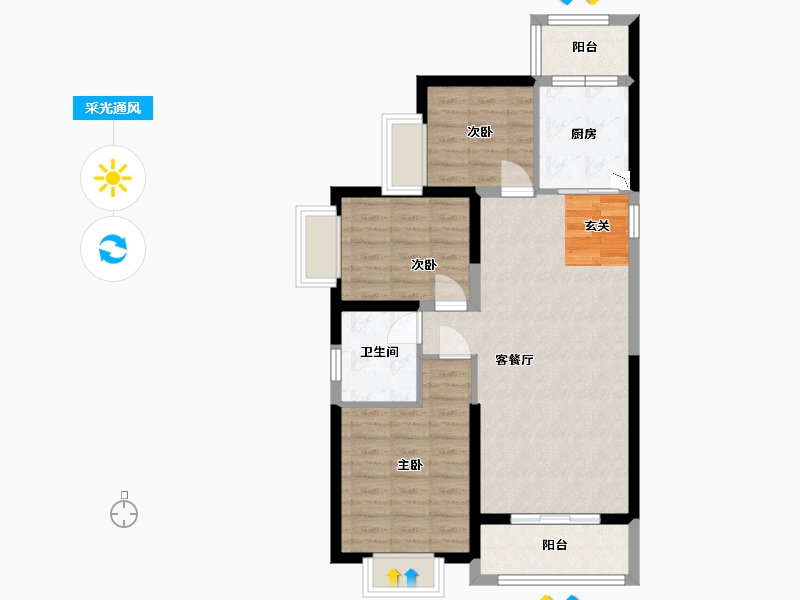 陕西省-渭南市-渭南恒大�B睿府-75.89-户型库-采光通风