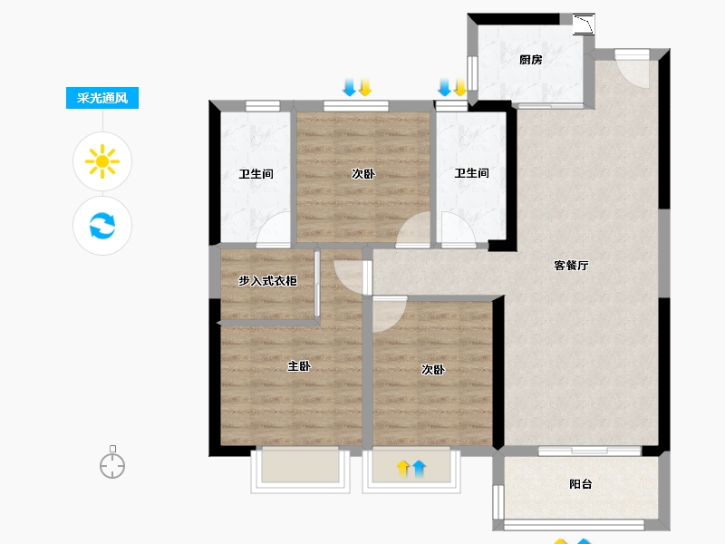 湖北省-武汉市-福星惠誉东湖城四期-85.09-户型库-采光通风